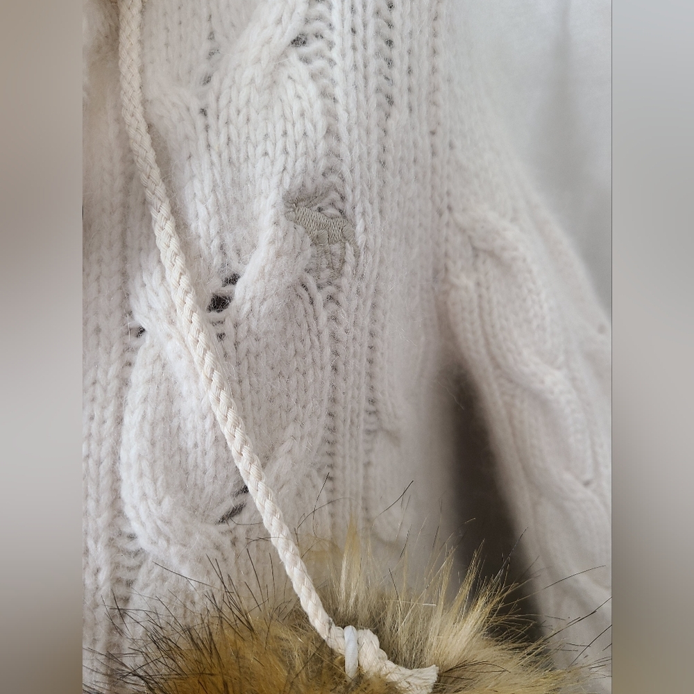 ♡ Y2K ♡ Abercrombie Cream Wool & Rabbit Hair Babydoll Sweater Fur Pompoms - Picture 8 of 11